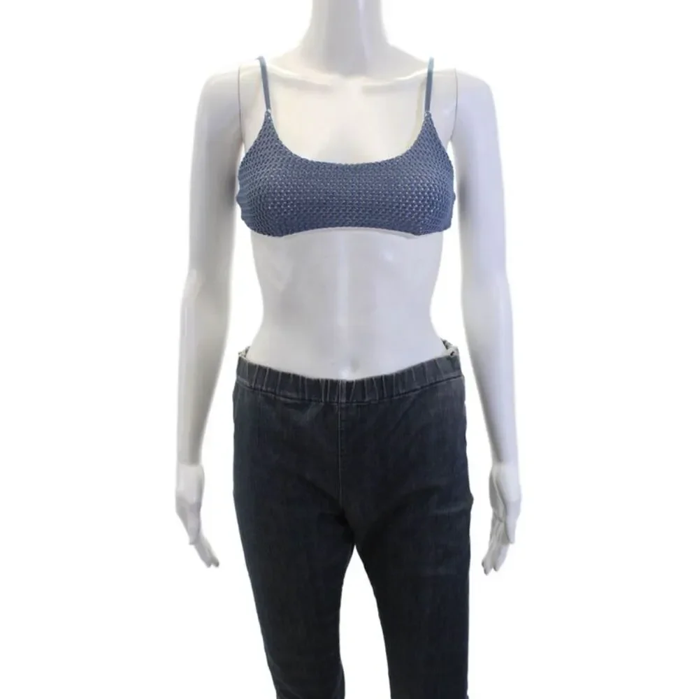 ONIA Womens Crochet Sarita Bikini Bathing Suit Top Blue Size Medium